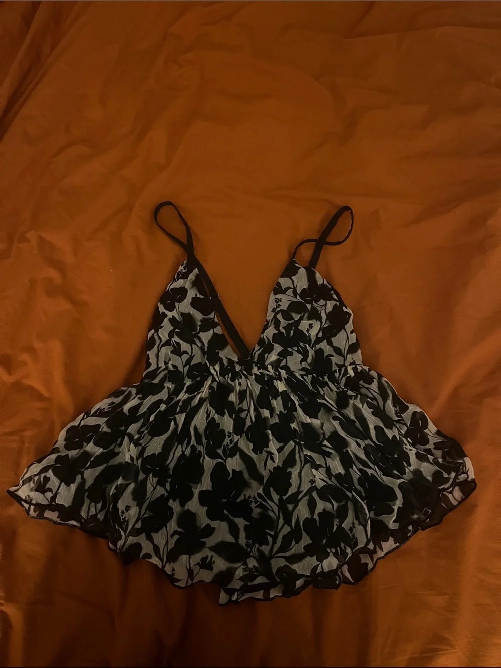 J Crew Black and White Floral Spaghetti-Strap Women's Top